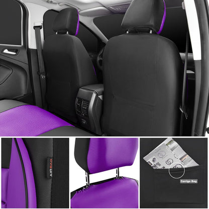 CAR PASS Faux Leather Car Seat Covers Front Seats Only, 3D Foam Support Car Seat Covers, Universal fit for Trucks Vans SUVs Sedans Automotive Comfortable, Airbag Compatible 2 Pieces Front Solid Black