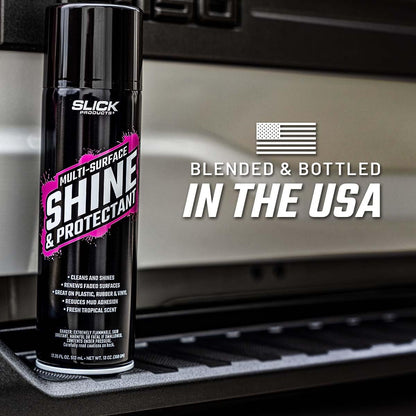 Slick Products Shine & Protectant Spray 17.35 FL OZ. - High Gloss Clear Coating Renew Vinyl, Plastic, Rubber, Trim, Tire, Car, Truck, Motorcycle, Dirt Bike (3-Pack)