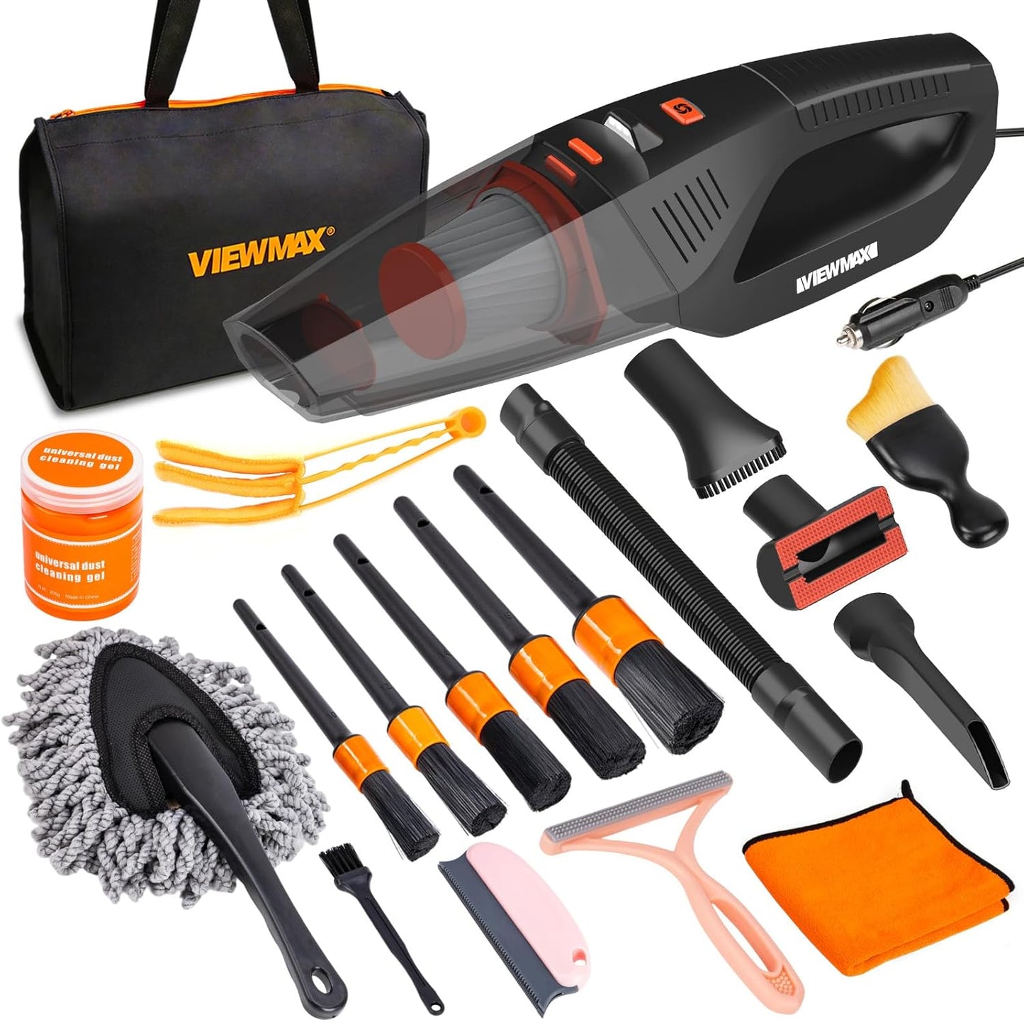 8PCS Car Detailing Brush Set, Interior Car Cleaning Kit with Dash Duster, 4 Detailing Brushes (Soft to Hard), Microfiber Towel, Cleaning Gel, for Vents, Dashboard & Leather Seats