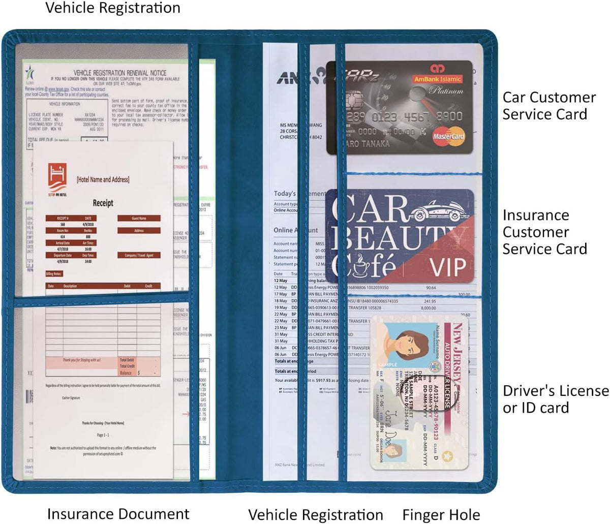 Car Accessories Registration and Insurance Holder,Leather Essential Card Magnetic Shut Vehicle Glove Box Organizer Case for Auto Driver License Document Truck Motorcycle Boat Men Women,Black