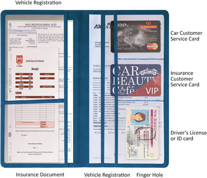 Car Accessories Registration and Insurance Holder,Leather Essential Card Magnetic Shut Vehicle Glove Box Organizer Case for Auto Driver License Document Truck Motorcycle Boat Men Women,Black