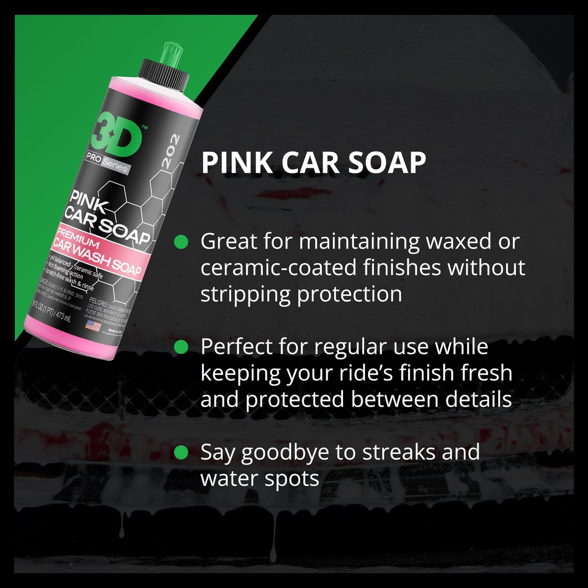 3D Pink Car Soap – 1 Gallon |pH Neutral Car Wash Soap with High Suds & Cherry Scent | Scratch-Free, High Gloss Shine | Safe on Wax & Sealants | Weekly Car Care