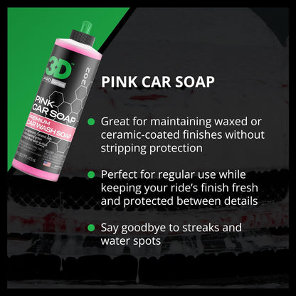 3D Pink Car Soap – 1 Gallon |pH Neutral Car Wash Soap with High Suds & Cherry Scent | Scratch-Free, High Gloss Shine | Safe on Wax & Sealants | Weekly Car Care