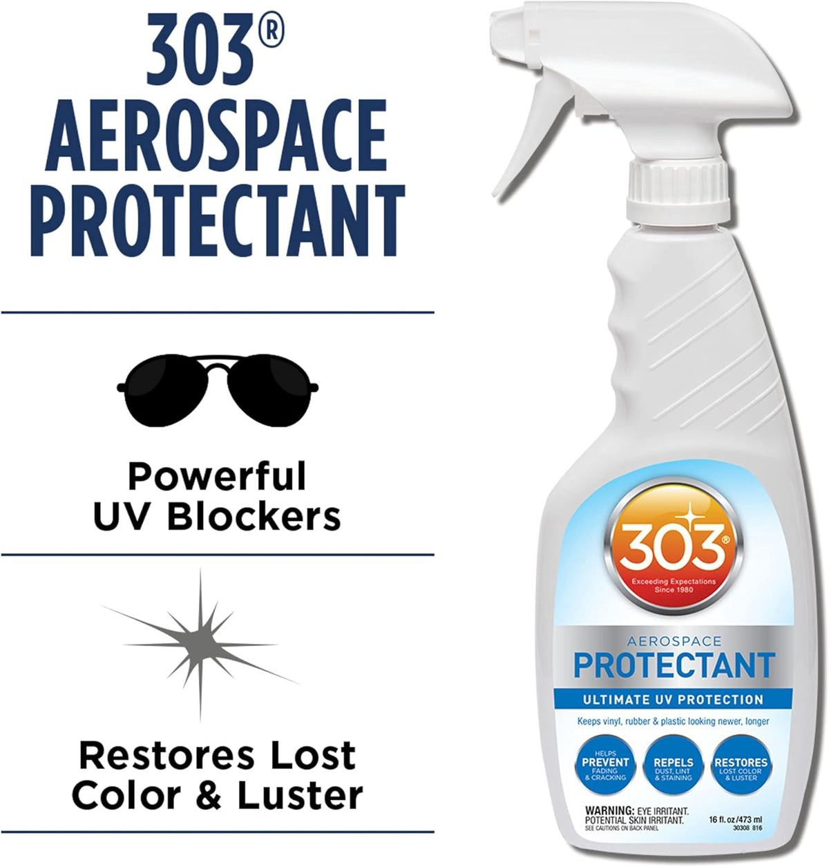 303 Products Aerospace Protectant Spray, UV Protection for Outdoor Surfaces – Protects Vinyl, Plastic & Rubber, Repels Dust & Dirt, Matte Finish, 10 oz