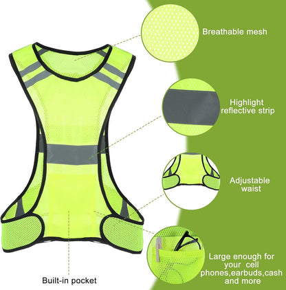 Ptwola Reflective Running Vest High Visibility Running Gear with Large Pocket Night Lightweight Reflective Safety Vest