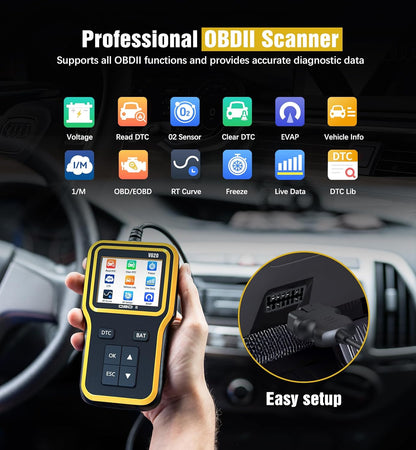 UMEIJA OBD2 Scanner with Upgrade Battery Tester - Diagnostic Tool for Cars That Check Engine Light & Emissions Readiness Read and Clears Vehicle Error Codes for All OBD II Protocol Vehicles Since 1996