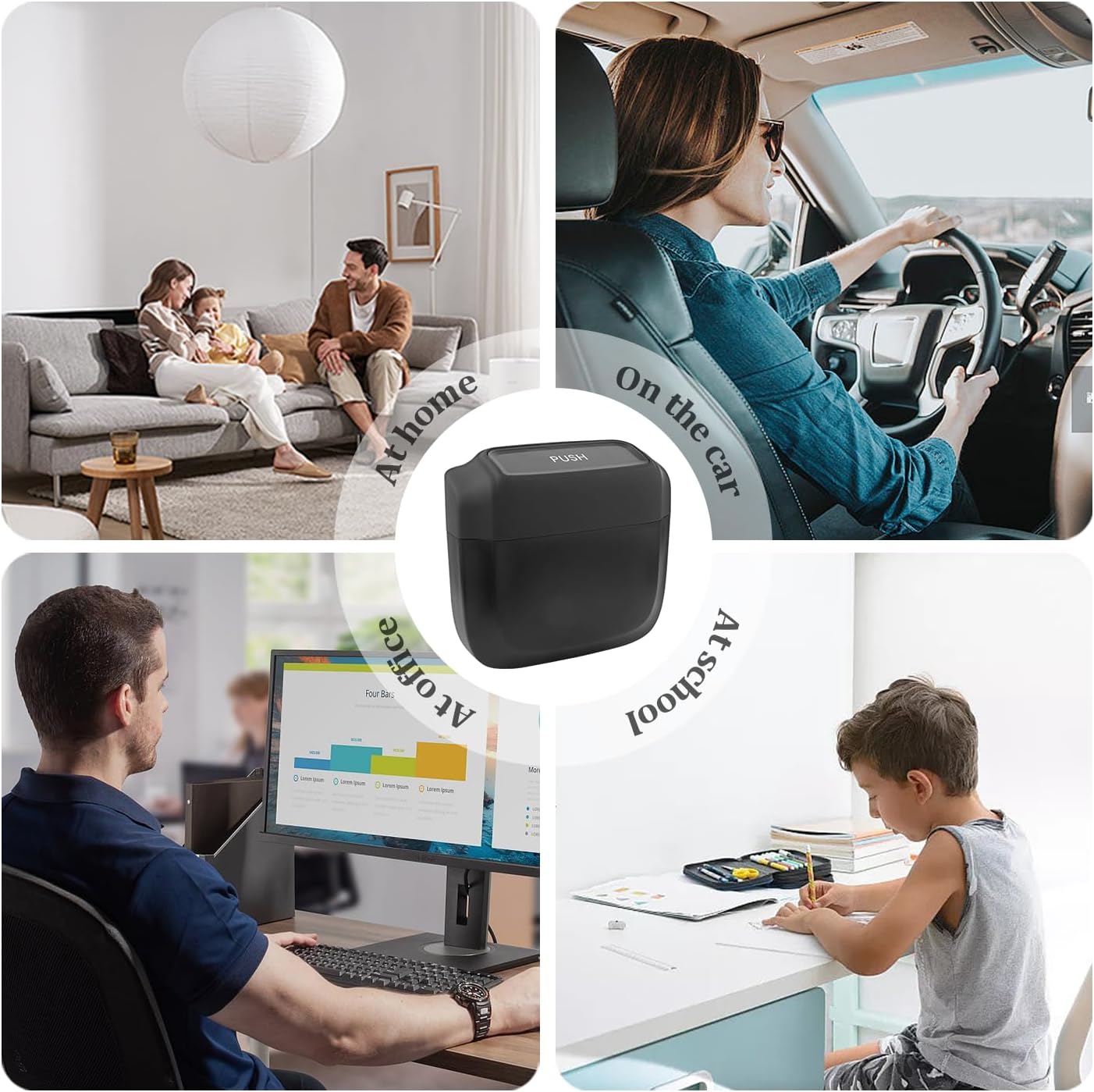 IHOTDER 2PCS Car Trash Can with Lid + 60PCS Garbage Bags,Mini Trash Can Interior Accessories for Door/Seat/Center Console/Home/Office,Multifunctional Car Organizers and Storage (Black)
