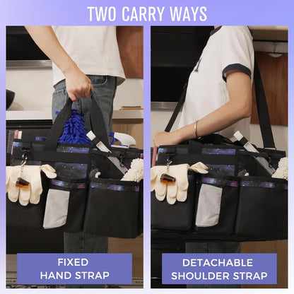 SCAVATA Wearable Cleaning Caddy Organizer with Handle & Shoulder Straps for Housekeepers, Under Sink & Car Cleaning Tool Organizer Bag with 4 Foldable Dividers (Green)
