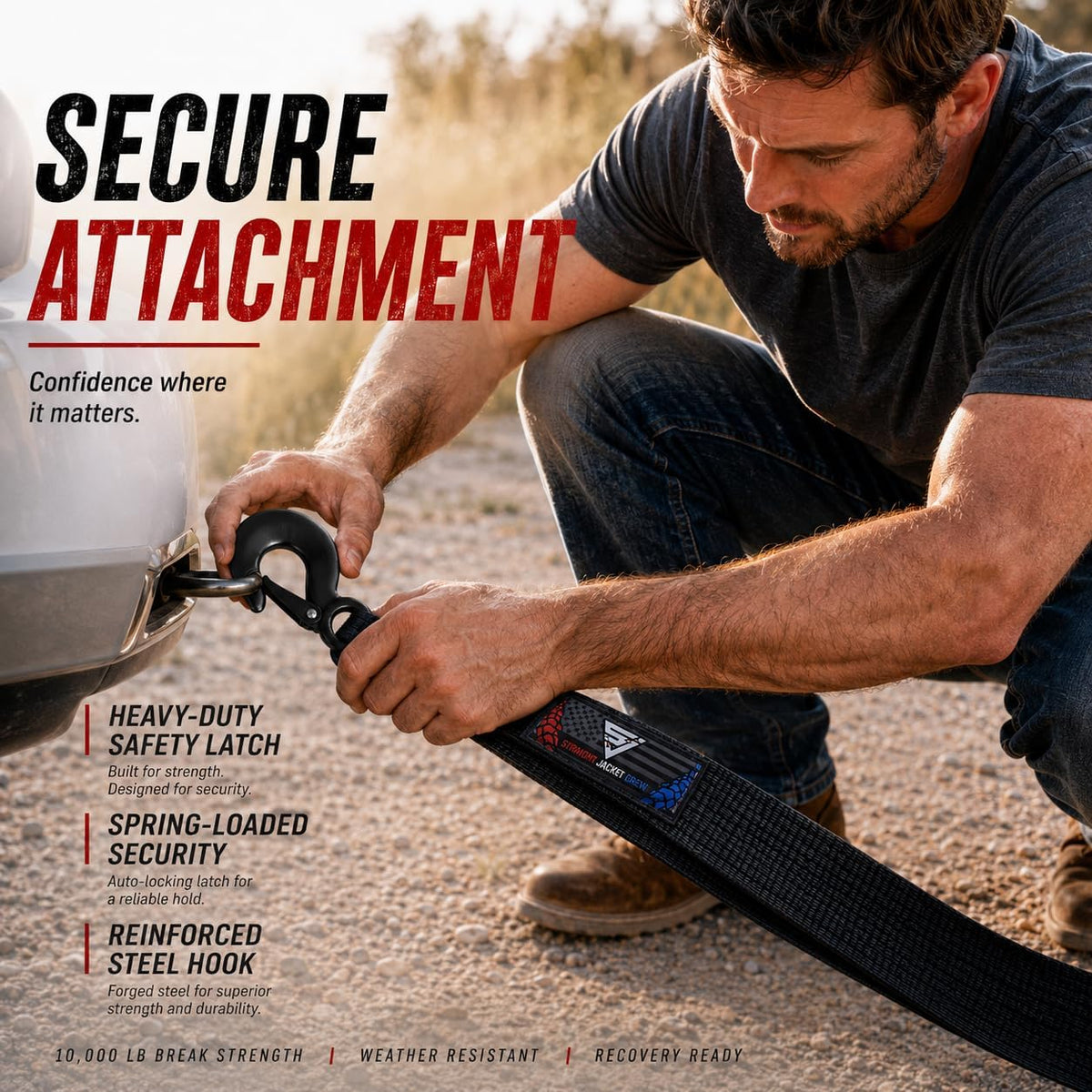 Heavy Duty 2-in x 20-ft Tow Strap with Forged Steel Hooks | 10,000 lb Break Strength | Sturdy Supplies for Vehicle Towing