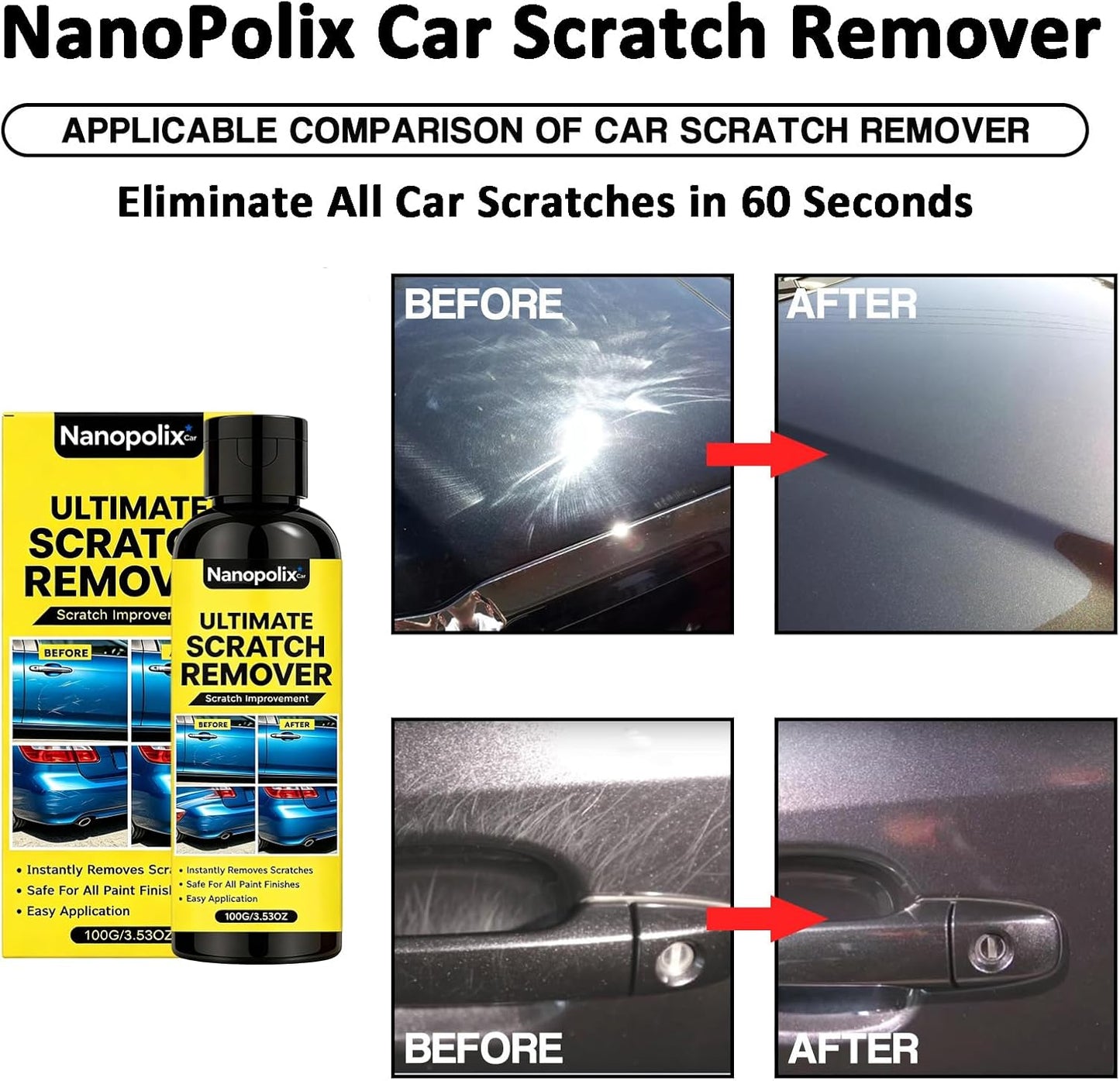 Scratch Remover – Eliminate All Car Scratches in 60 Seconds, Cloth Scratch Remover Kit, for Minor Car Paint & Scratch Repair, Swirl & Water Spots Remover (1pc, 100g)