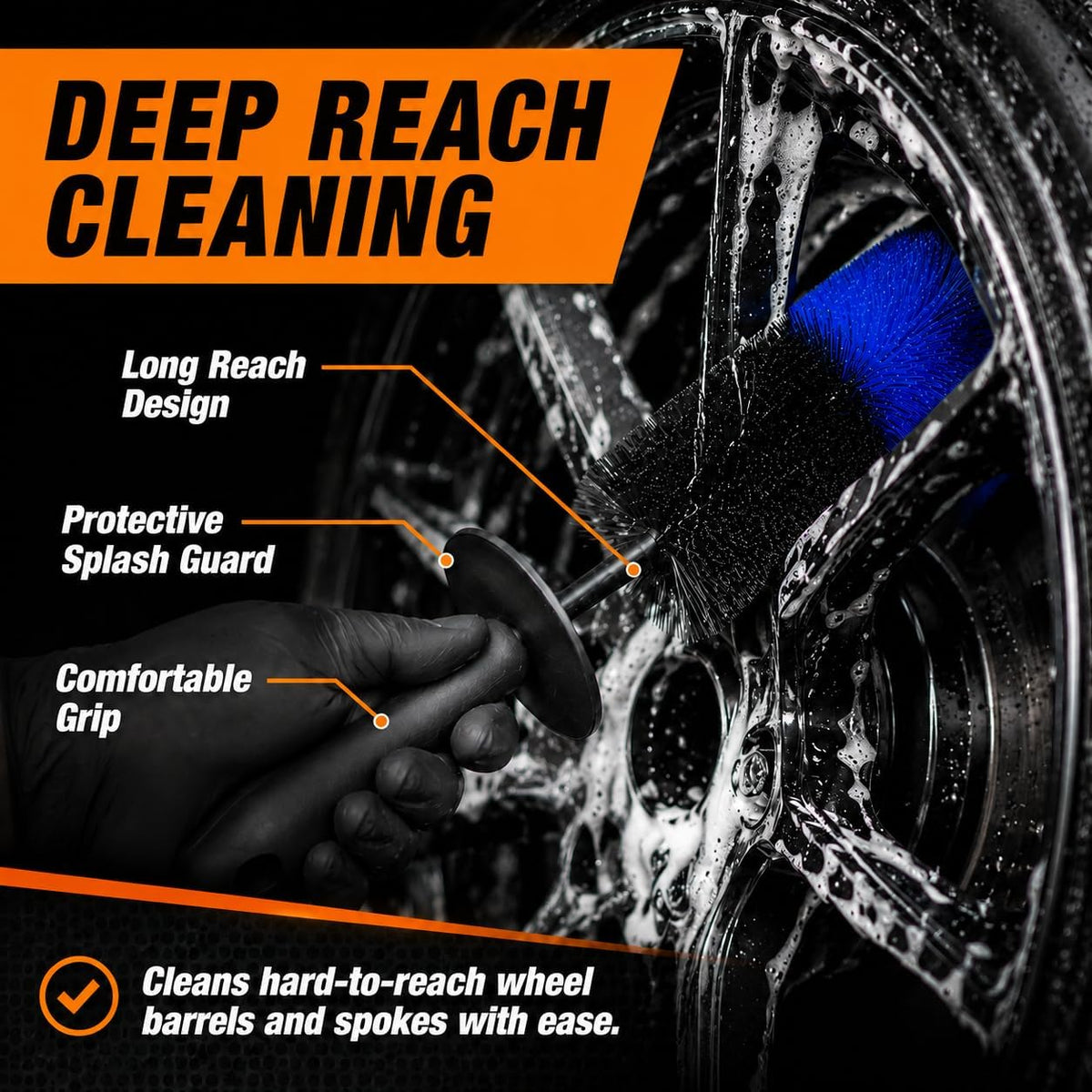 Wheel & Tire Brush, 18“ Soft Bristle Long Handle Wheel Cleaning Brush for Rims, Tires & Wheels, Scratch-Free Car Detailing Brush for Engine Bay, Exhaust Tips, Trucks & SUVs