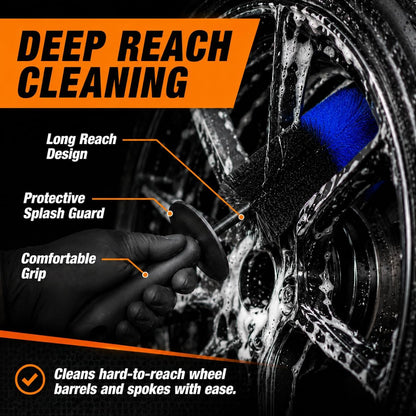 Wheel & Tire Brush, 18“ Soft Bristle Long Handle Wheel Cleaning Brush for Rims, Tires & Wheels, Scratch-Free Car Detailing Brush for Engine Bay, Exhaust Tips, Trucks & SUVs