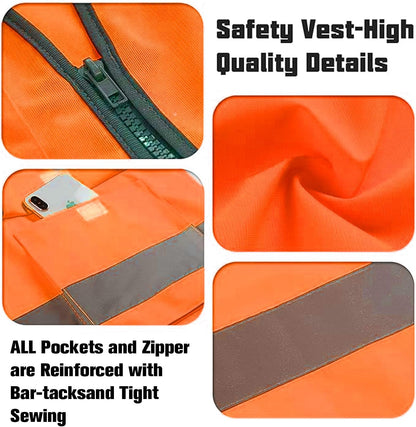 Safety Vests 20 Pack,Hi Vis Construction Vest with 5 Pockets and Zipper,Reflective Vest for Men Women Work One Size