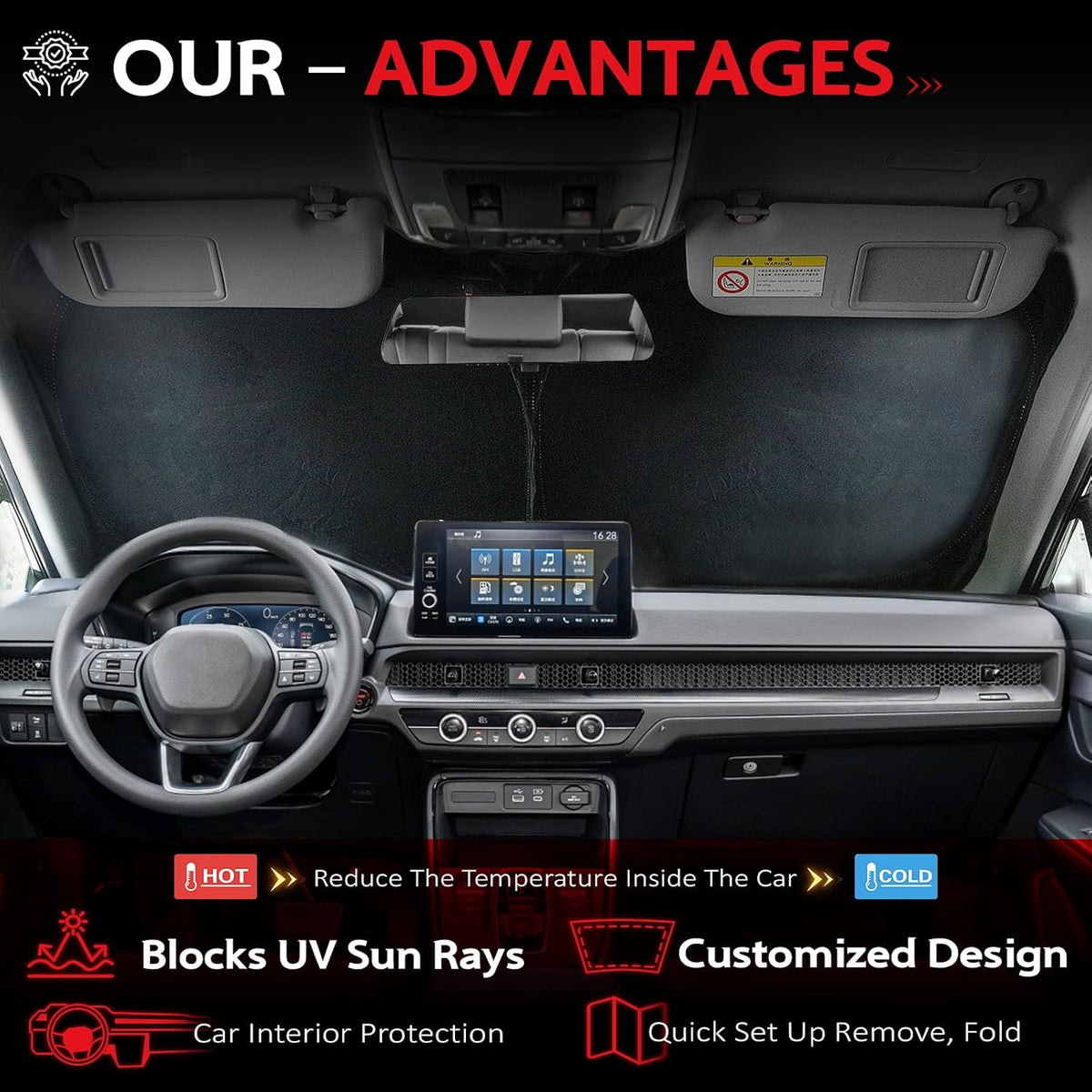 KAYZT Windshield Sun Shade for 2019-2025 2026 Chevy Silverado 1500 /GMC Sierra 1500 2500HD 3500HD Foldable Sunshade Front Window Custom Fit Car Accessories - Colors B