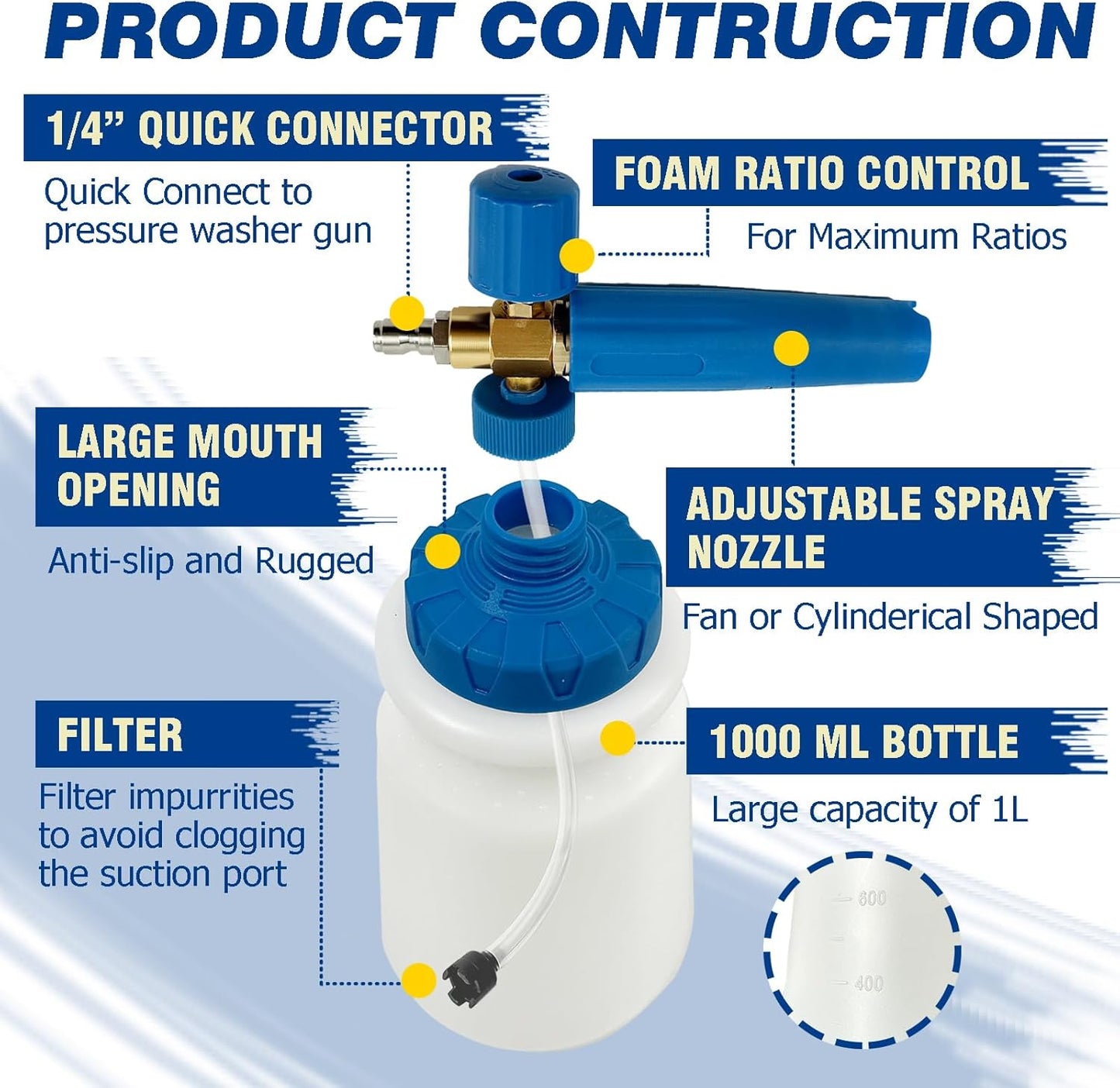 ESP Foam Cannon Snow Foam Lance Pressure Power Jet Washer Quick Release Adjustable Nozzle with 1 Liter Bottle Washing Mitts 1 Towel