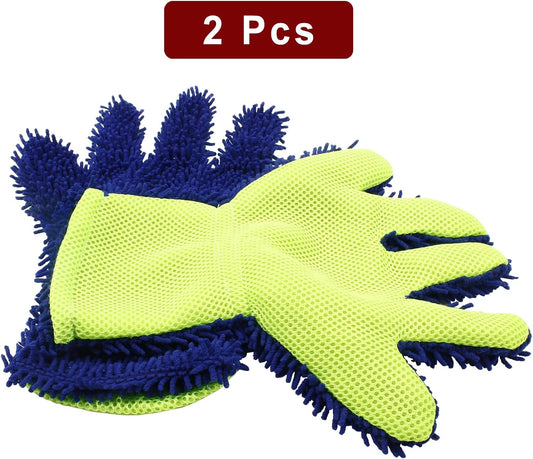 BokWin 2-Pack Car Wash Mitt Scratch Free, 5-Finger Microfiber Wash Mitts, Car Interior Exterior Cleaning Gloves, Auto Chenille Washing Sponge Kits for Cleaning Wheel Tight Spot