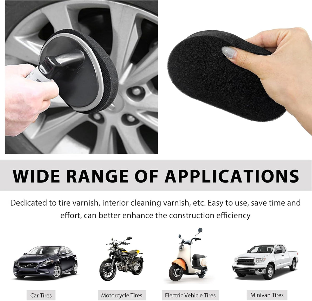 Car Tire Shine Applicator, High-Density Sponge Tyre Dressing Applicator Pad with Curved Handle, Reusable Wheel Polishing Brush Auto Detailing Foam for Applying Tire Shine (1 PCS)