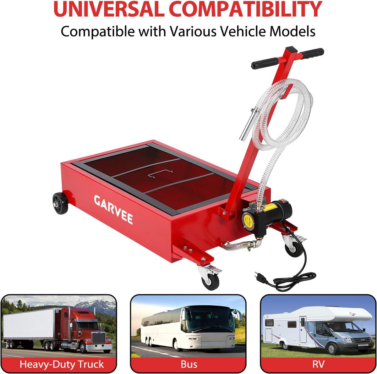 Garvee 20 gal Oil Drain Pan Oil Drain Tank, 76 L Low Profile Oil Drain Pan, Large Capacity Oil Change Pan with Manual Pump & T Foldable Hand and Wheels, 8 ft Hose Oil Drain Cart for Car, SUV, Trucks