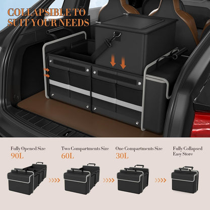 titiyiof Trunk Organizer For Suv & Sedan,Car Organizers and Storage, Waterproof Collapsible & Adjustable Straps,Sturdy Car Organization for Car Accessories, Tools,Food，Sundries,2-3 Compartment（Beige）