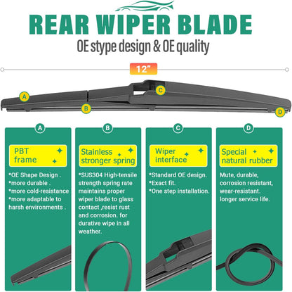 26" 16" 12" Windshield Wiper Blades Replacement for Toyota RAV4 2019 2020 2021 2022 2023 2024 2025 RAV 4 / Mazda 5 2006-2015 Premium All Weather Front Rear Wipers Set - OEM Quality (Pack of 3) - Colors D