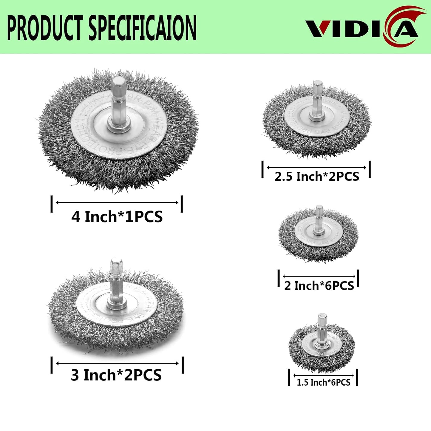 VIDICA Wire Brush for Drill Set 9Pcs,Abrasive Wire Wheel for 1/4 Inch Hex Shank, Wire Cup Brush for Drill, Coarse Crimped Carbon Steel Wire Brush Set for Removing Paint and Rust