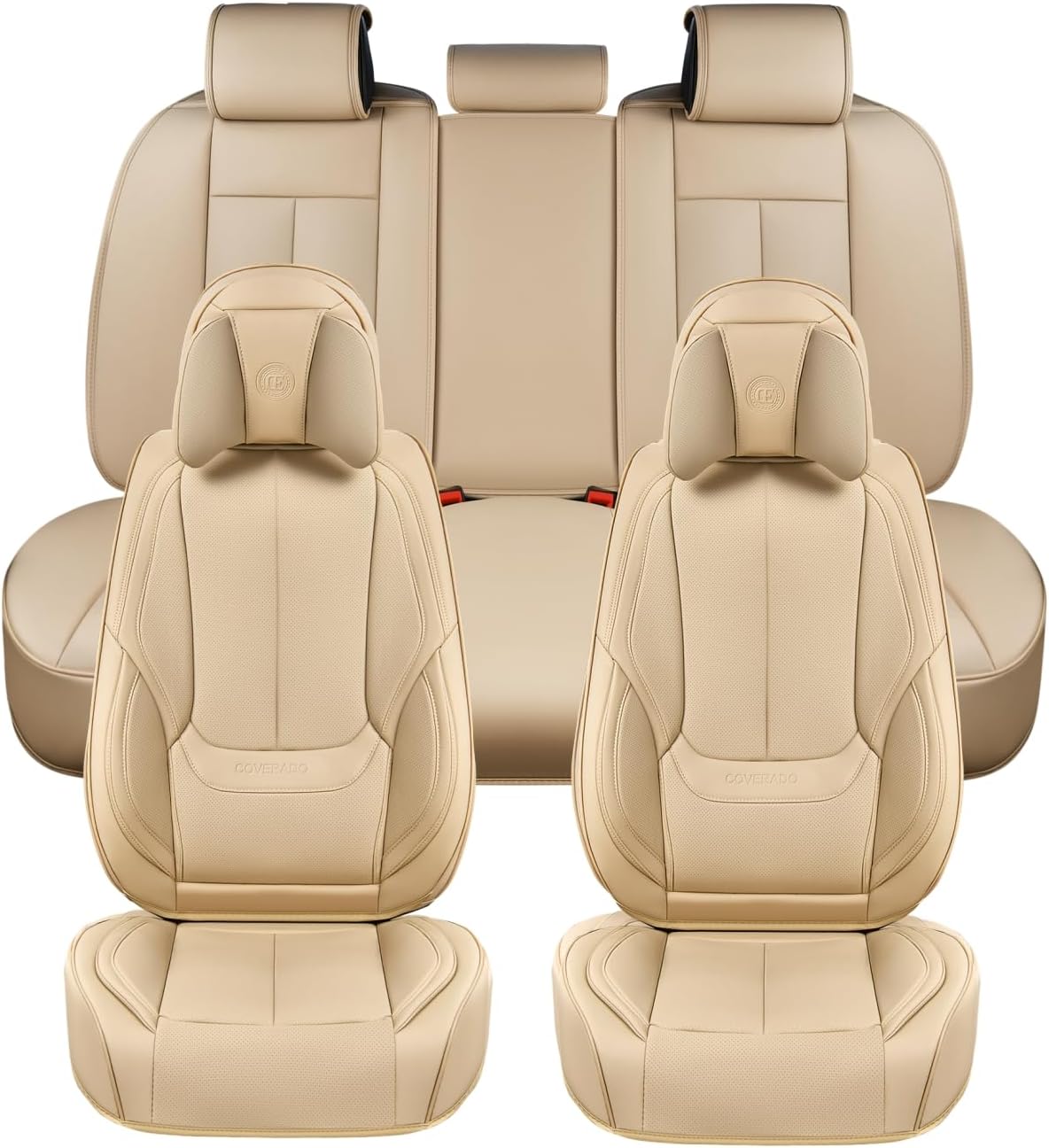 Coverado Seat Covers Full Set, Black Seat Covers for Cars 5 Seats, Car Seat Protector, Waterproof Nappa Leather Car Seat Cushion, Front and Rear Car Seat Cover Fit for Most Sedans SUV Pick-up Truck - Colors B