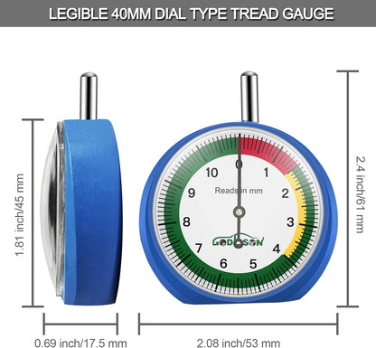 GODESON Dial Type Tire Tread Depth Gauge 88703 Professional for Motorcycle, car,Truck and Bus