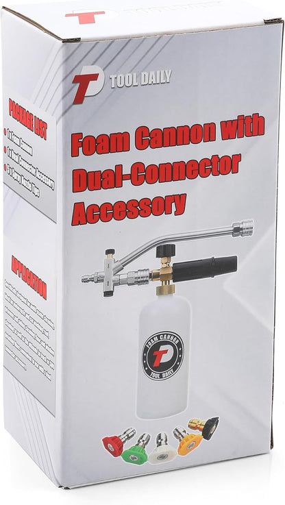 Tool Daily Foam Cannon with 1/4 Inch Quick Connector, 1 Liter, 5 Pressure Washer Nozzle Tips