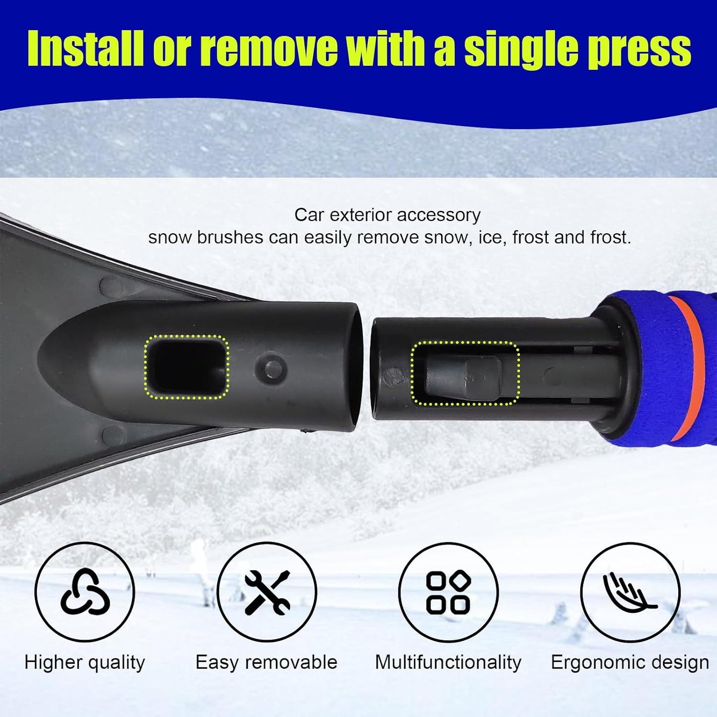 Dickno 24 Inch Car Snow Scraper and Brush, Detachable Scratch Free Ice Scraper with Ergonomic Foam Grip, Universal Winter Snow Removal Tool for Car Windshield Window (Black)