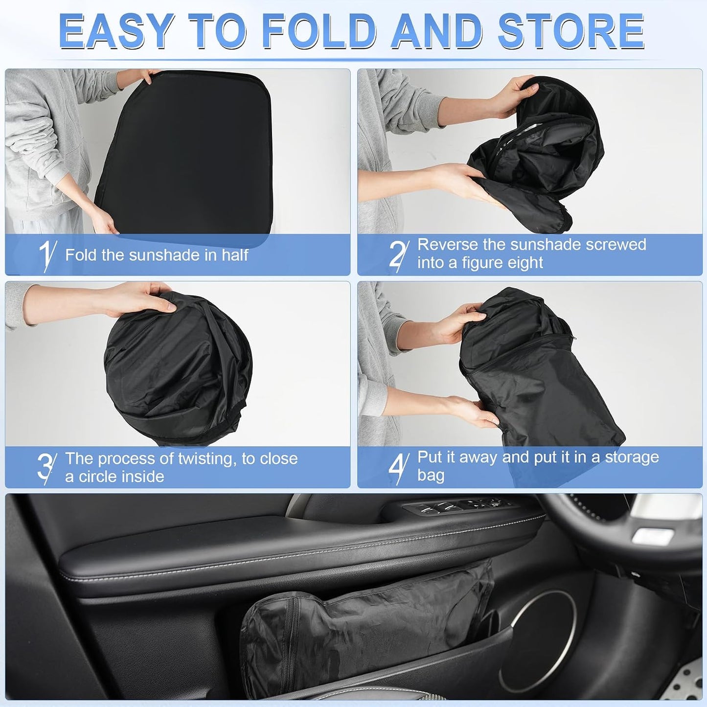 SINGARO 300T Universal Car Windshield Sun Shade, Foldable Reflective for Windshield & Window Shades with Overlapping Design, Car Interior Accessories (55" L x 26.7" W)