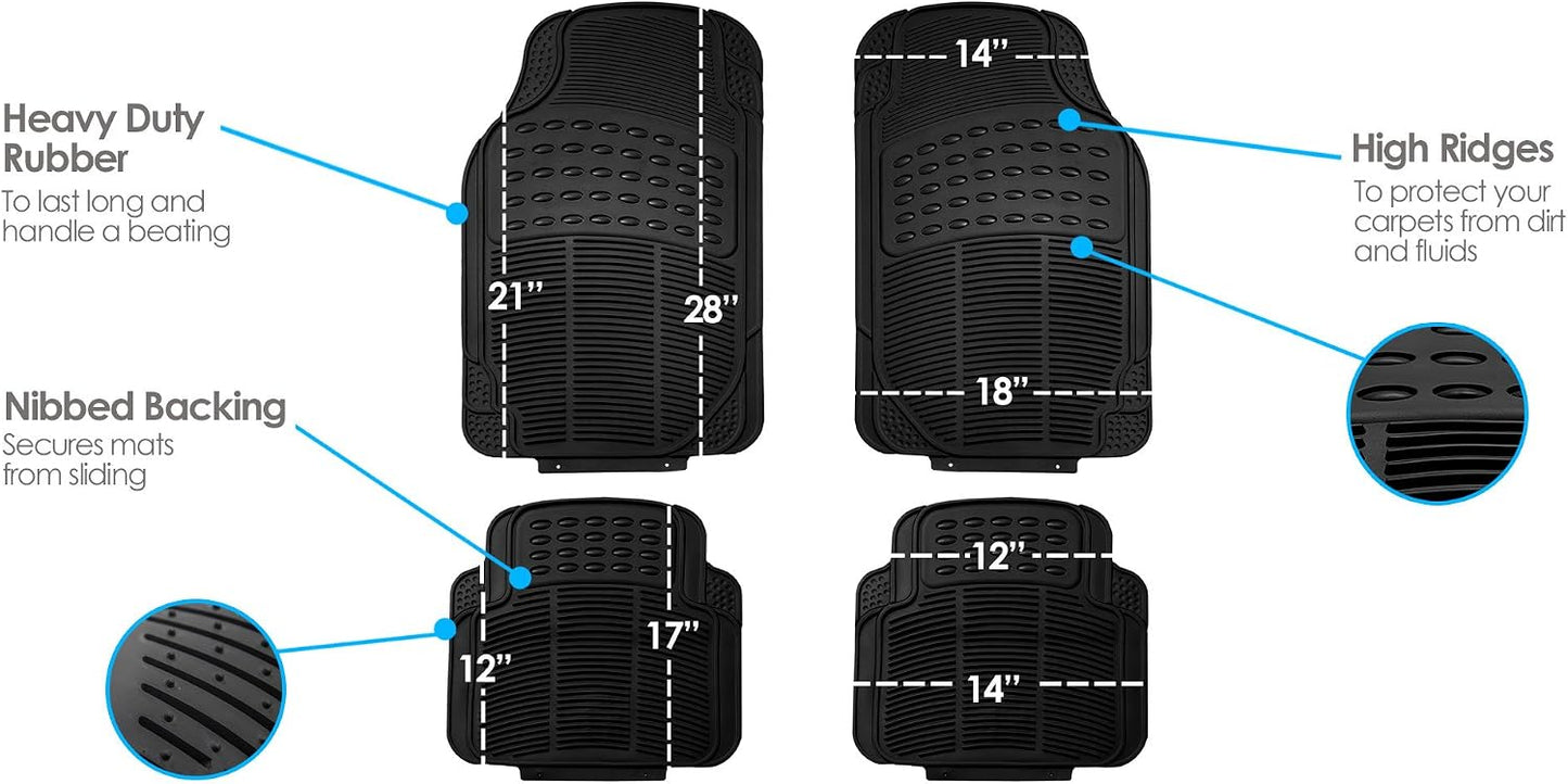 FH Group Automotive Floor Mats Solid ClimaProof for all weather protection Universal Fit Trimmable Heavy Duty fits most Cars, SUVs, and Trucks, 3pc Full Set Black