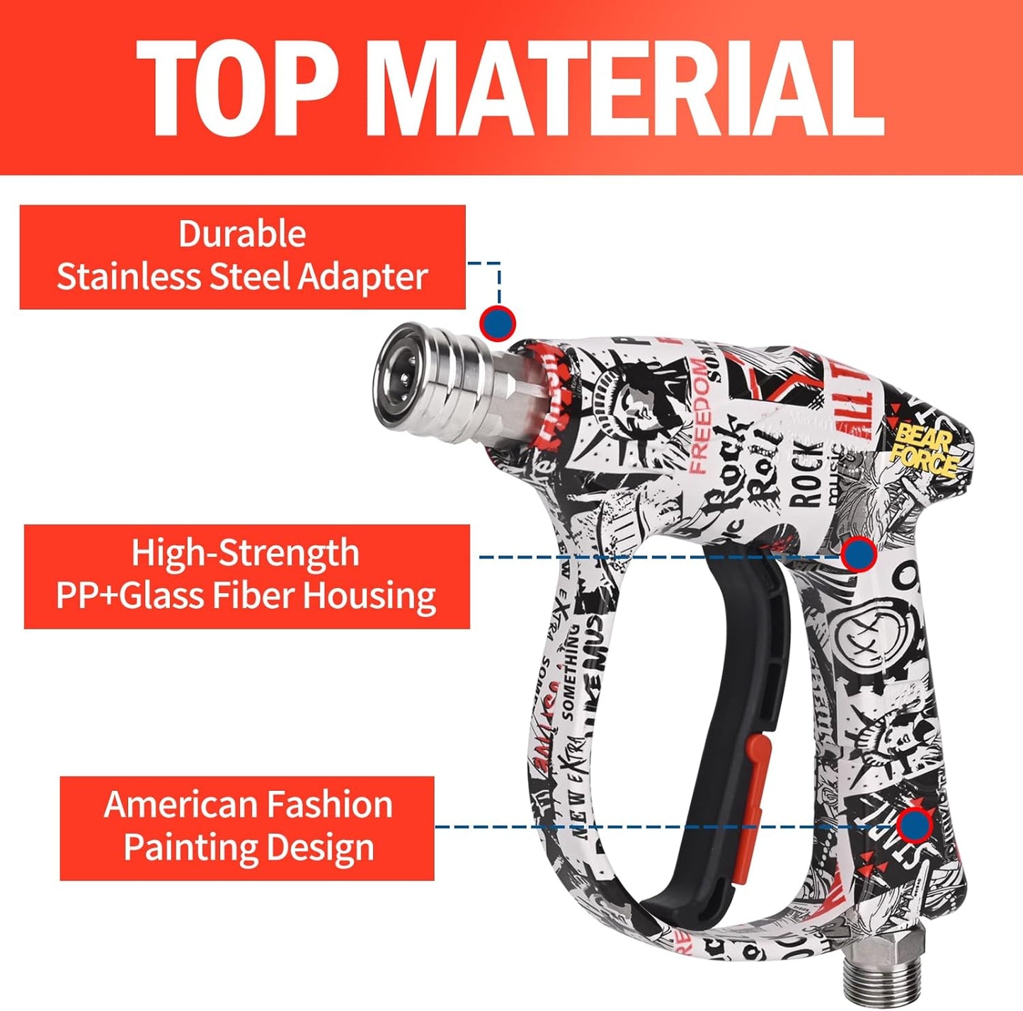 BEAR FORCE Pressure Washer Short Spray Gun M22-ID14mm Max 3000 PSI & Foam Cannon Foam Gun with 5 Tips #035 & 3/8'' Quick Connector Swivel, Additional Orifice Nozzle 1.10mm, Car Care Detailing