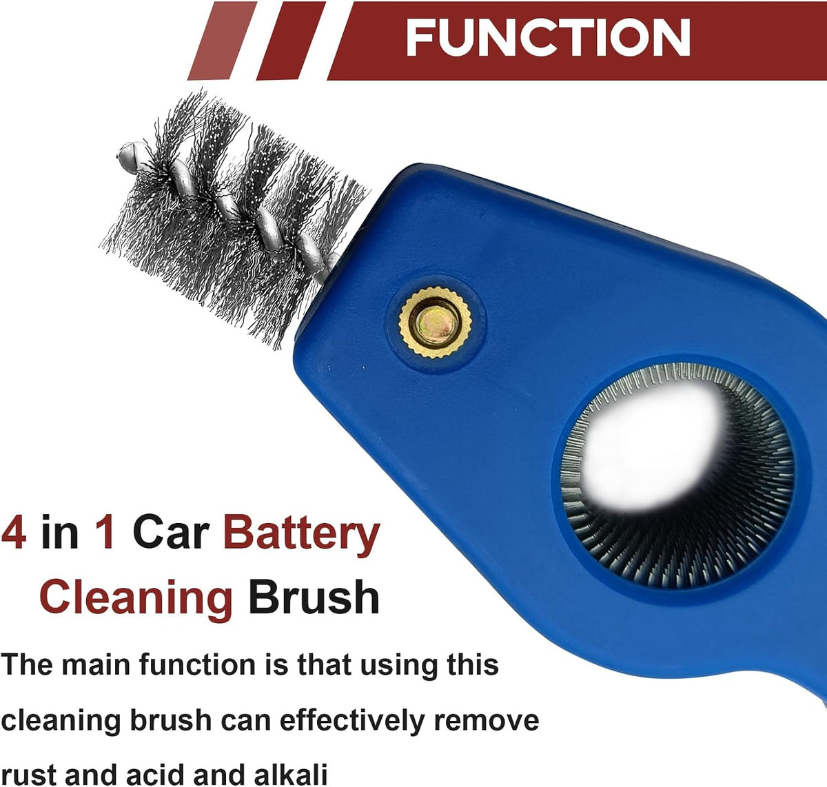 4 in 1 Car Battery Terminal Cleaning Brush, Anti-Rust Auto Battery Cleaner Brush Tool, Universal for Automotive and Marine for Plumbing Installation Soldering Brazing, Car Accessories (Blue)
