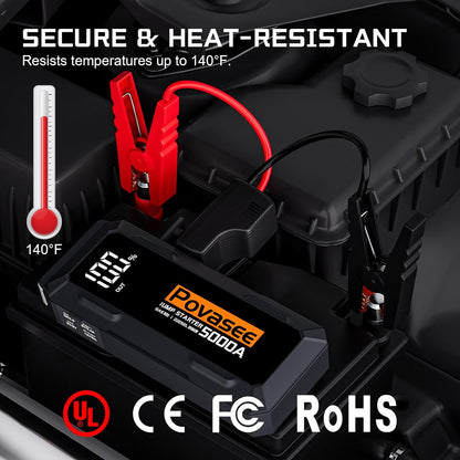 [2026NEW Model] 5000A Jump Starter with Air Compressor,Car Jumper Starter Portable with 150PSI Tire Inflator 12V Jump Box with LCD Display,Flashlight,Storage Case (Up 9L Gas/8L Diesel Engine