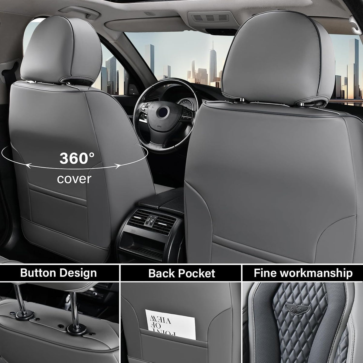Coverado Seat Covers, Car Seat Covers Full Set, Black Car Seat Cover, Car Seat Covers Front Seats Back Seat Cover, Waterproof Car Seat Cushion, Leather Seat Covers Seat Protector Fit for Most Cars