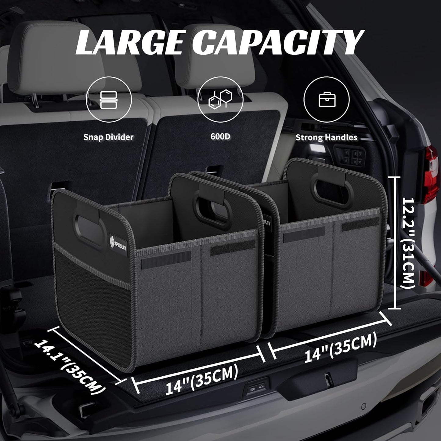 Sposuit Trunk Organizer for Car - 70L Collapsible Car Storage with 11 Pockets & Reinforced Handles, SUV Trunk Organizers for Grocery Cargo(Black)