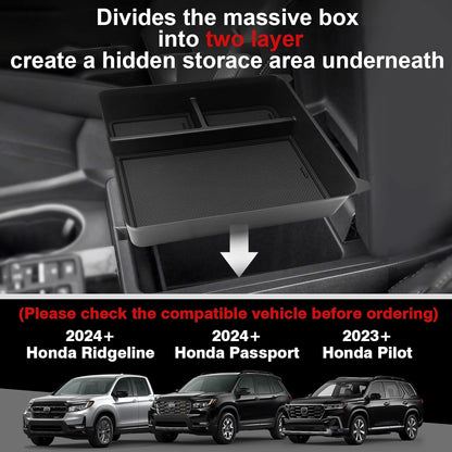 Muslogy Center Console Organizer Compatible with Honda Pilot 2023 2024 2025 2026, 2024-2026 Ridgeline/Passport Center Console Storage Box Divider Inserts Interior Accessories ABS Material(Gray)