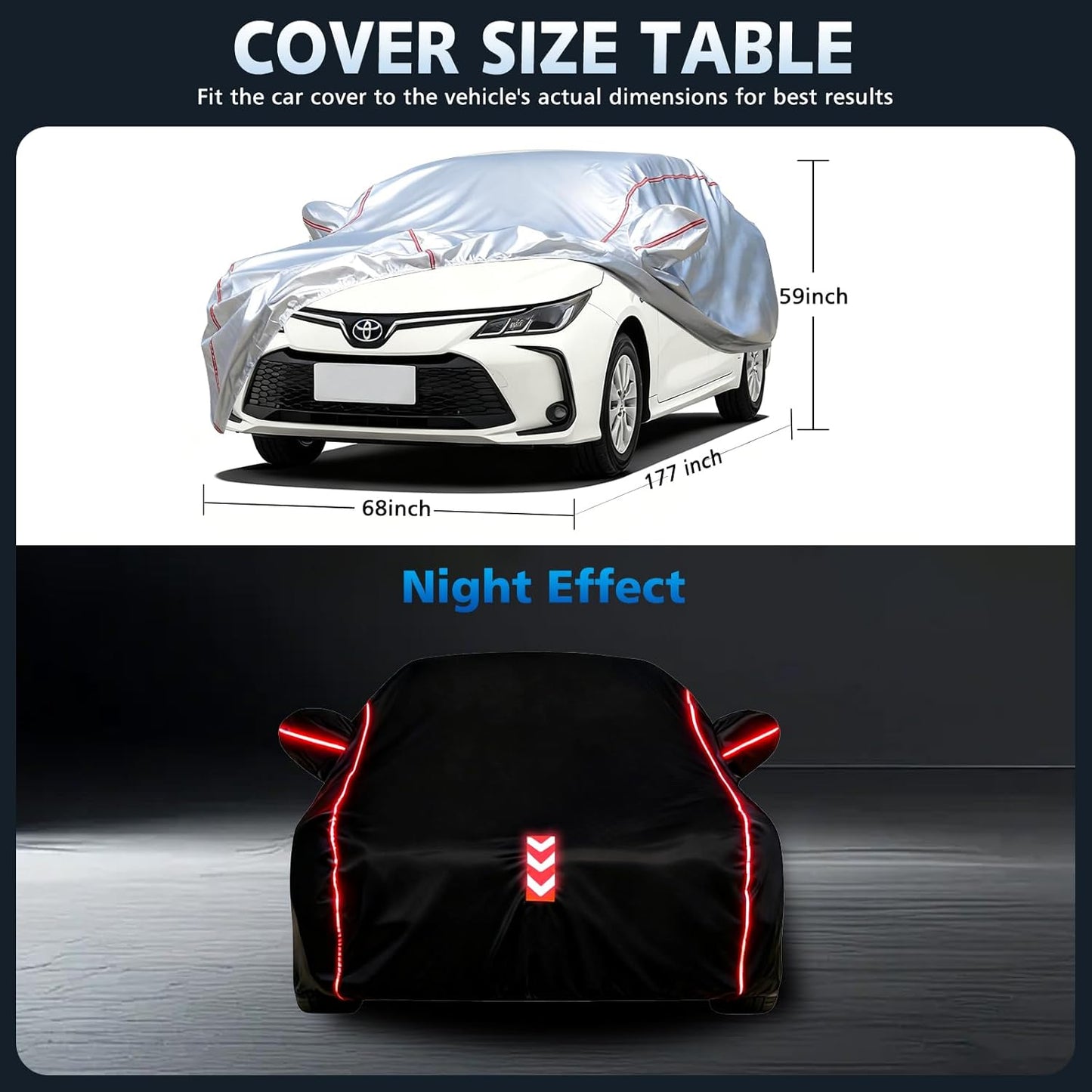 Car Cover for Sedan, Waterproof All Weather Heavy Duty, 360° Underbody Wrap Windproof Design, Quick Install Outdoor Vehicle Cover, Fits 186-193 in