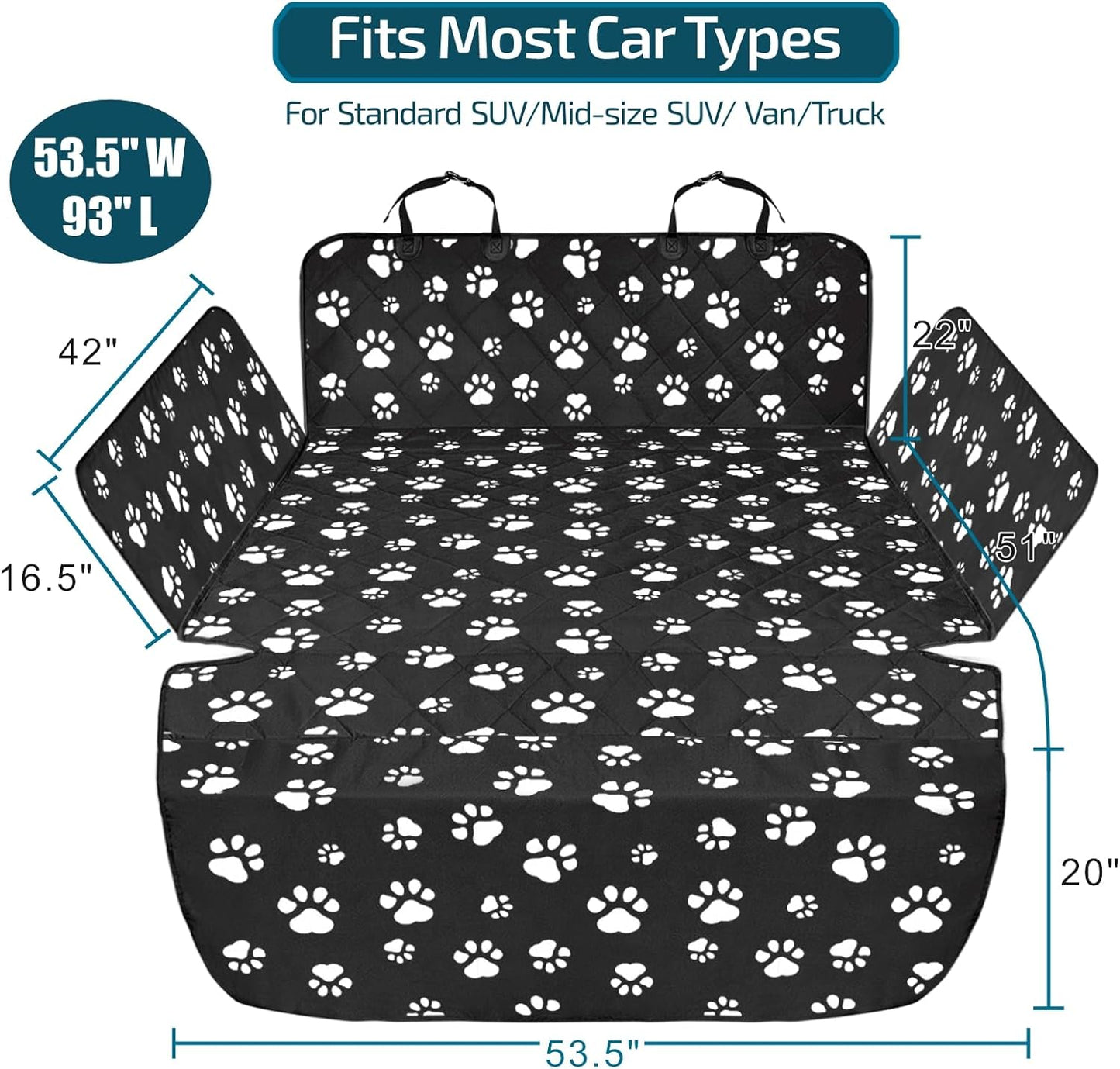 Veckle SUV Cargo Liner for Dogs with Side Flaps, Large (54" x 93") Water Resistant Trunk Cover, Non-Slip Pet Area Protector with Bumper Flap, Universal Fit for SUVs Sedans Vans, Khaki