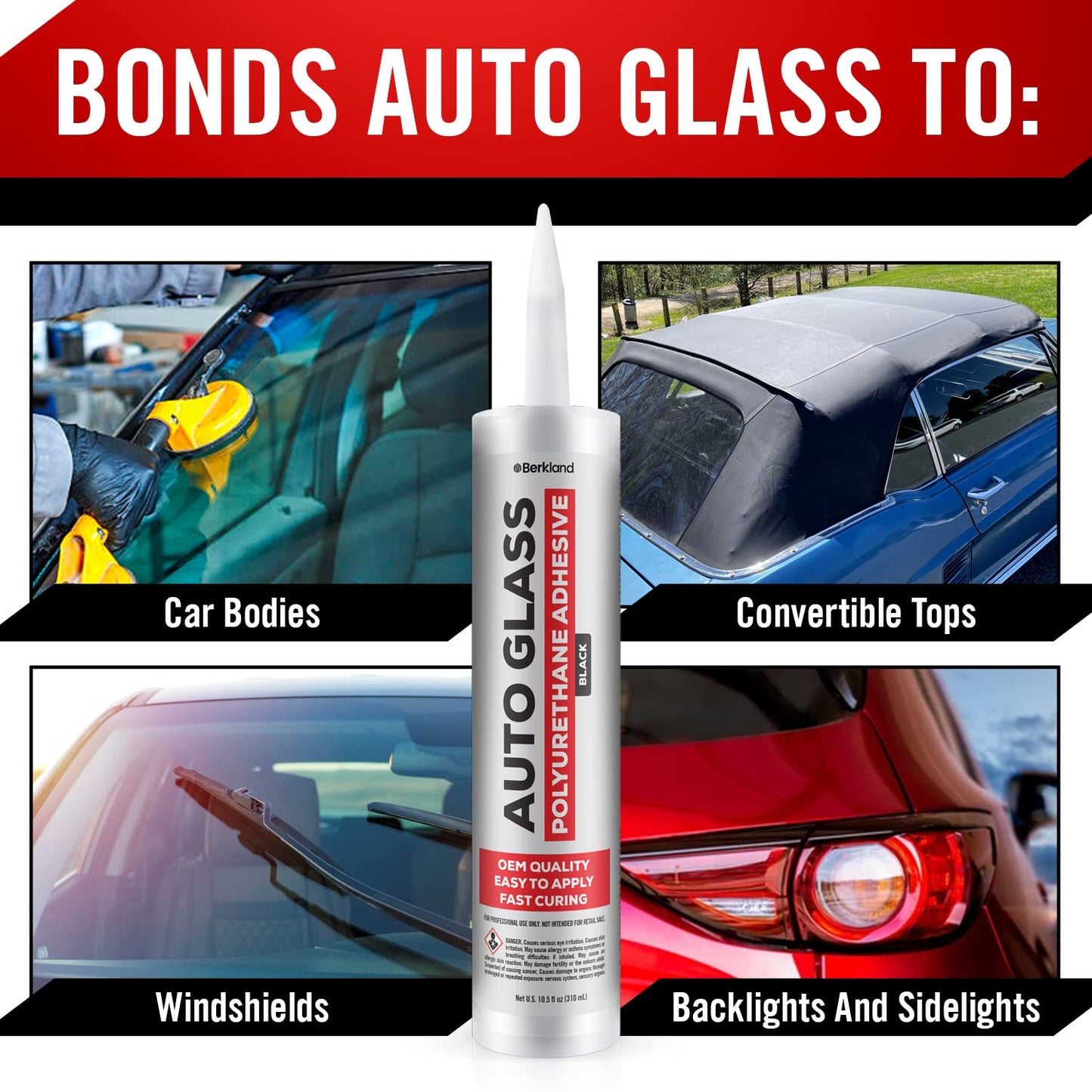 Polyurethane Windshield Adhesive — Fast Curing Auto Glass Glue with High Bond Strength, Black Windshield Sealant for Vehicle & RV Window Seal, Urethane Adhesive with Gloves, OEM Quality, 10.5 fl oz
