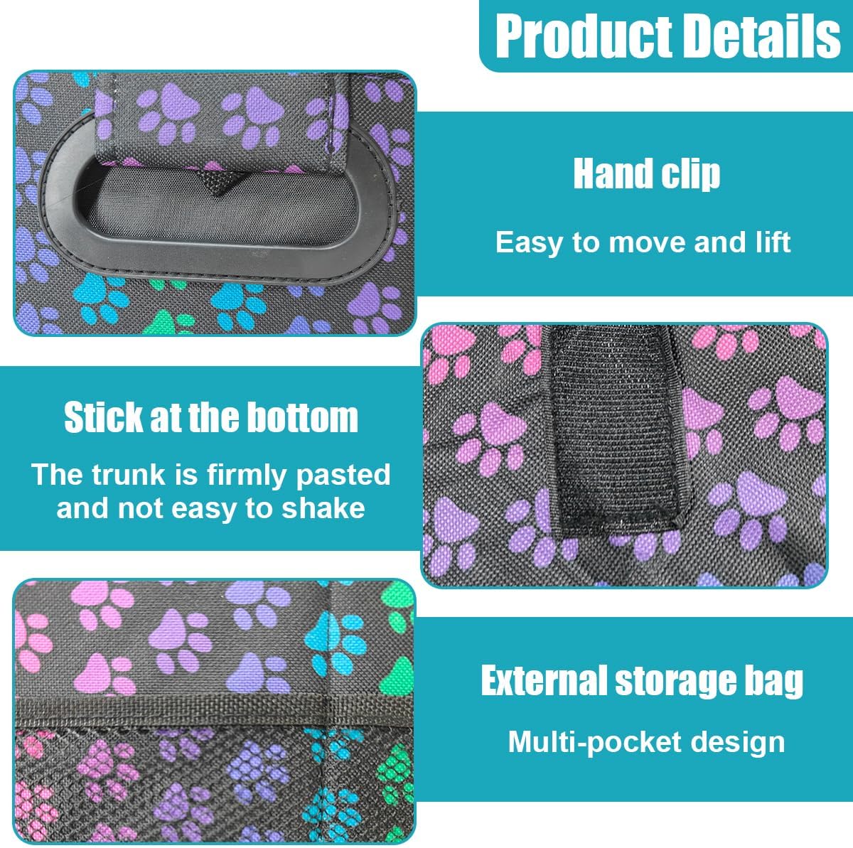 Car Trunk Organizer, Collapsible Multi-Compartment Auto Storage Box with 4 Pockets, Waterproof Oxford Fabric Car Trunk Container Accessories for Sedan SUV Truck (Black)