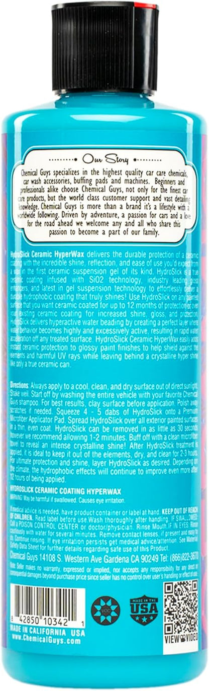 Chemical Guys HOL229 Ultimate Ceramic Coating Kit - HydroSlick HyperWax SiO2 Gel (16 fl oz) for Long-Lasting Shine & Protection, with 2 Premium Microfiber Applicators & 3 Workhorse Towels, (6 Items)