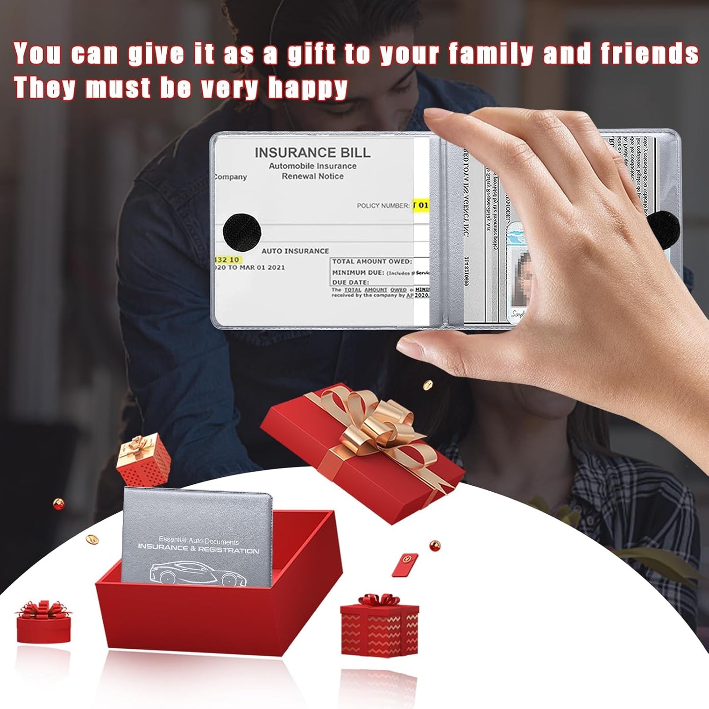 Ziciner Car Registration Insurance Holder, 2Pack Essential Auto Card Document Glove Box Organizer with Touch Fastener, Vehicle Interior Accessories Perfect for Most Car, Truck, SUV (Red/Small Car)