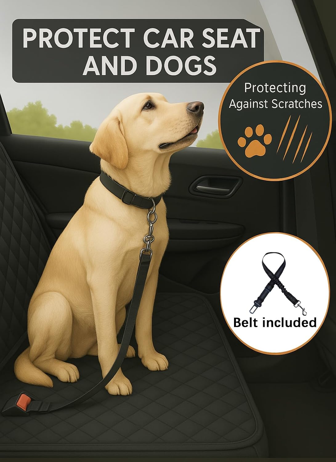 fidozen Waterproof Dog Car Seat Cover for Back Seat: Suitable for Small and Large Dogs, Hammock and Pet Protector, Backseat seat Cover (Full Bench, Medium(54" W))
