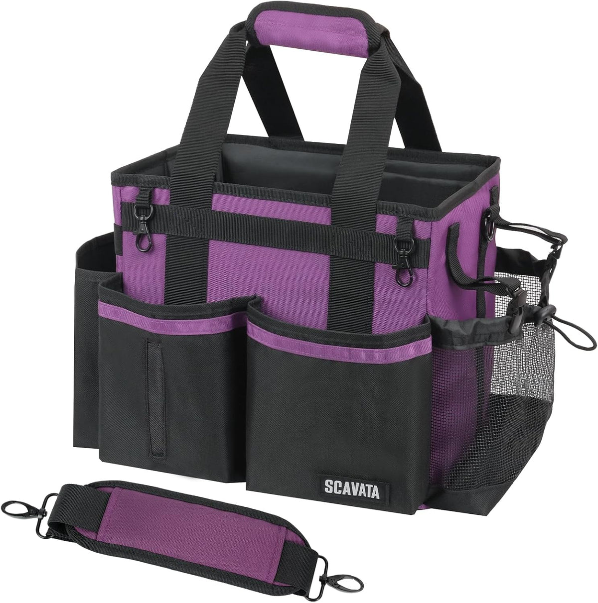 SCAVATA Compact Wearable Cleaning Caddy, Small Supplies Organizer with Handle & Shoulder Straps for Housekeepers, Under Sink & Car Cleaning Tool Organizer Bag (Black)