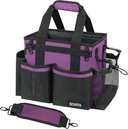 SCAVATA Compact Wearable Cleaning Caddy, Small Supplies Organizer with Handle & Shoulder Straps for Housekeepers, Under Sink & Car Cleaning Tool Organizer Bag (Black)