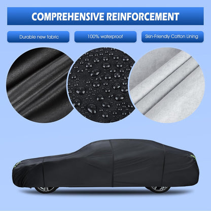 6 Layers Car Cover Waterproof All Weather for Automobiles, Size A3 with Zipper Cotton Fit for Toyota Camry, Honda Accord, Ford Mustang, Chevy Camaro/Malibu,Kia Optima/K5 (187-198 inch)