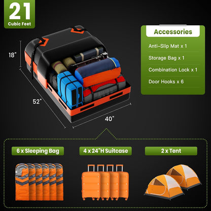 APTY 21 Cubic Feet Car Rooftop Cargo Bag Carrier, Soft Roof Top Luggage Bag for All Vechicles with/Without Racks - with Waterproof Zip, Luggage Lock, Anti-Slip Mat, Storage Bag, Door Hooks, Blue