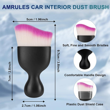 Amrules 2PCS Car Interior Detailing Brush, Auto Car Detailing Brush Dusting Brush, Soft Bristles Car Interior Cleaning Tool for Dashboard Interior, Exterior, Skylight, Leather, Dust Brush, Brown