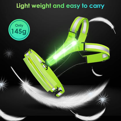 LED Reflective Light Up Safety Running Vest for Biking Walking at Night, LOYAL SEA High Visible Adjustable Running Light for Runners Rechargeable with Pouch, Reflective Running Belt Gear for Men Women